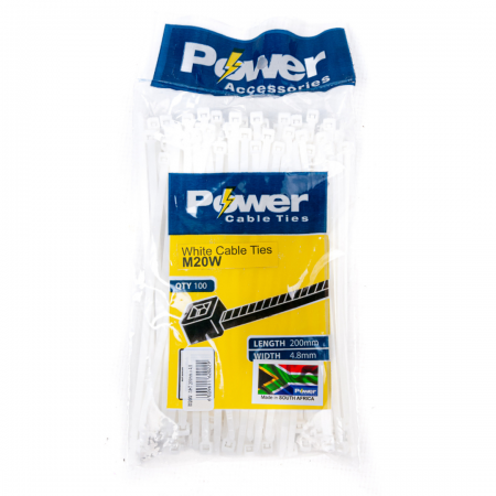 Power Cable Ties 200mm x 4.8mm - Pk 100